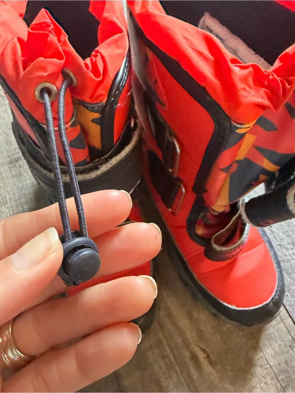 Kids Orange Winter Snow Boots with Easy Hook-and-Loop Closures